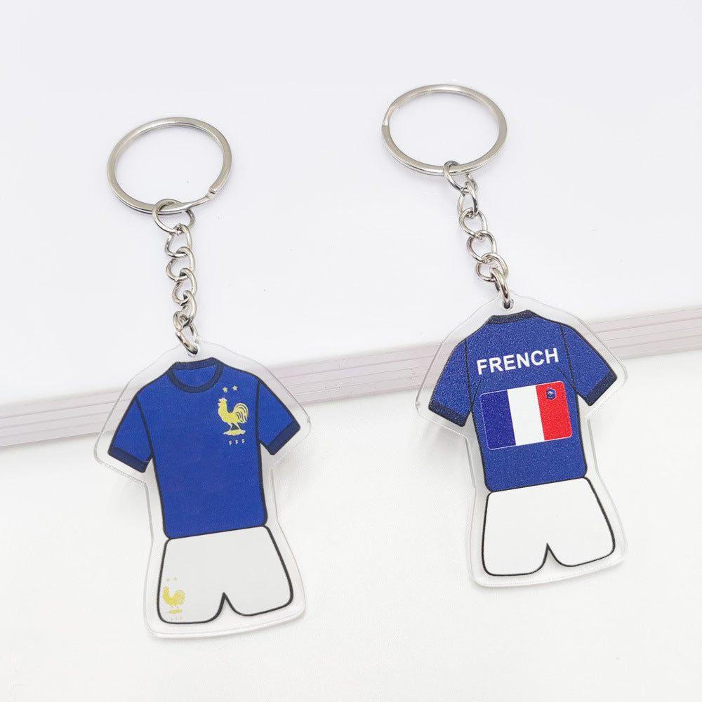 Qatar Football World Cup Souvenir Germany France Flag Key Chain Acrylic Shirt Pendant