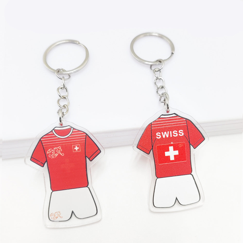 Qatar Football World Cup Souvenir Germany France Flag Key Chain Acrylic Shirt Pendant