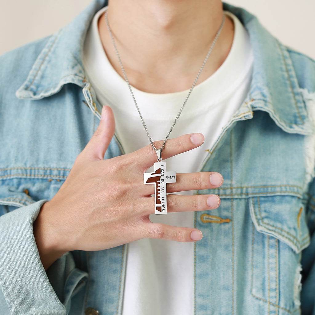 Stainless Steel Corrosion Football Element Cross Pendant Baseball Necklace Steel Men's Jewelry