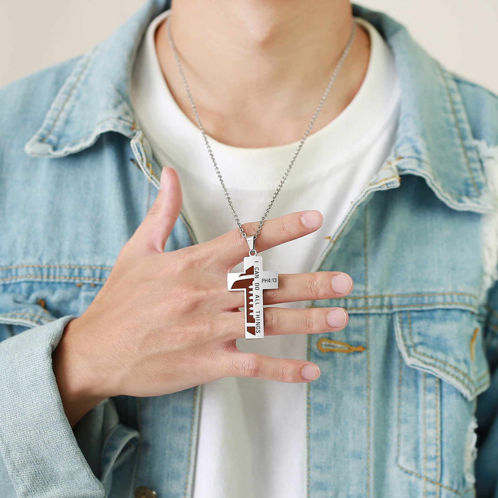 Stainless Steel Corrosion Football Element Cross Pendant Baseball Necklace Steel Men's Jewelry