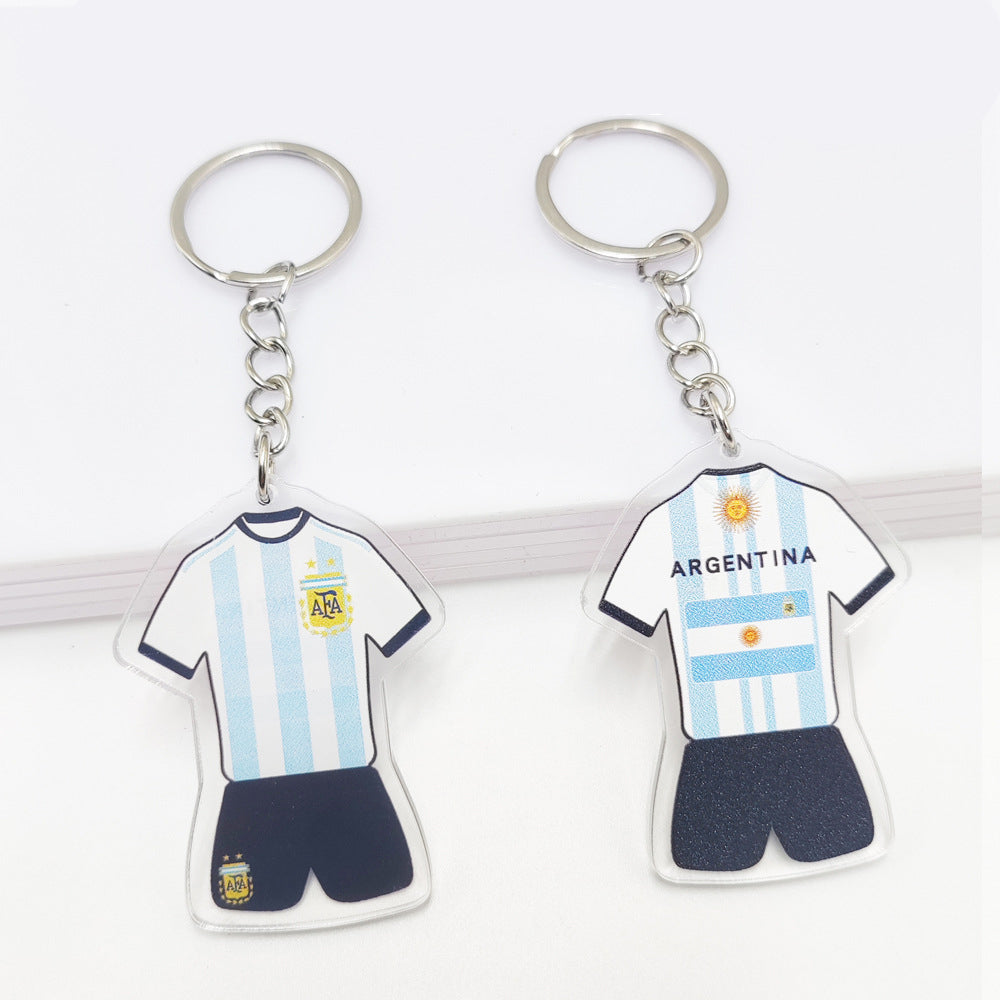 Qatar Football World Cup Souvenir Germany France Flag Key Chain Acrylic Shirt Pendant