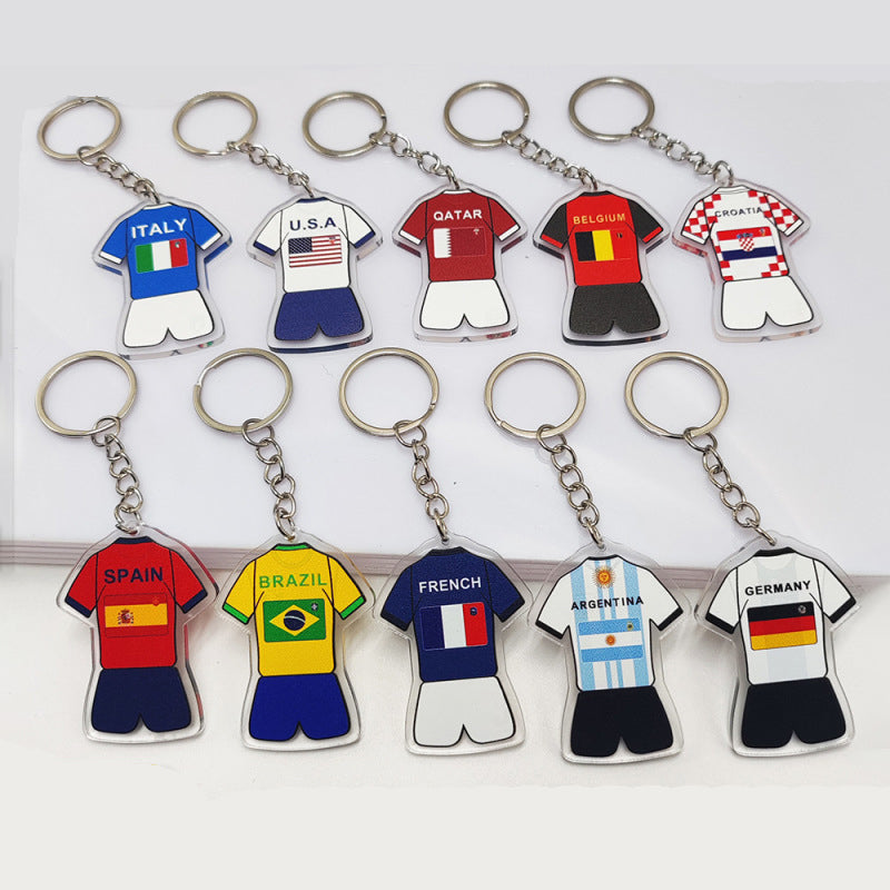 Qatar Football World Cup Souvenir Germany France Flag Key Chain Acrylic Shirt Pendant