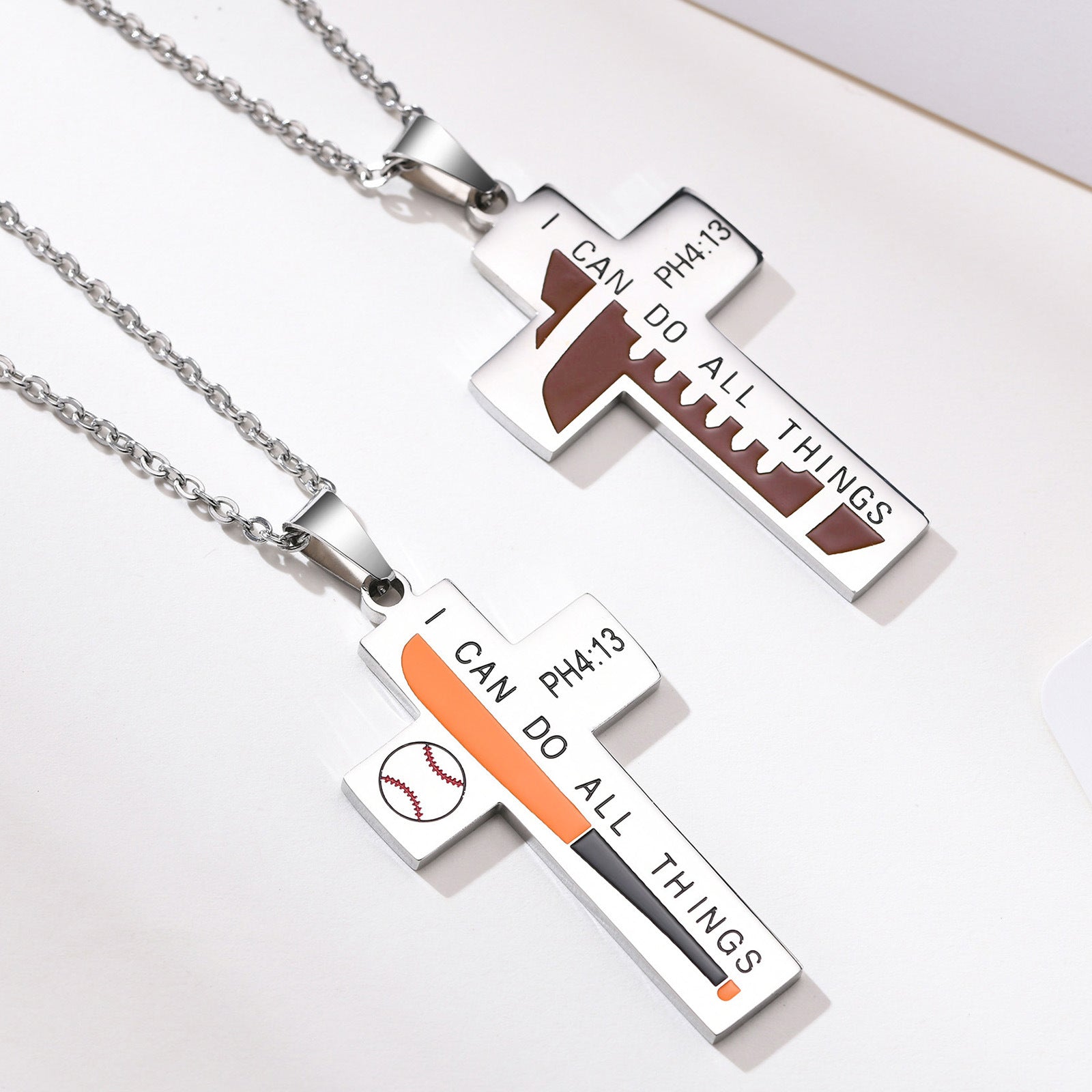 Stainless Steel Corrosion Football Element Cross Pendant Baseball Necklace Steel Men's Jewelry