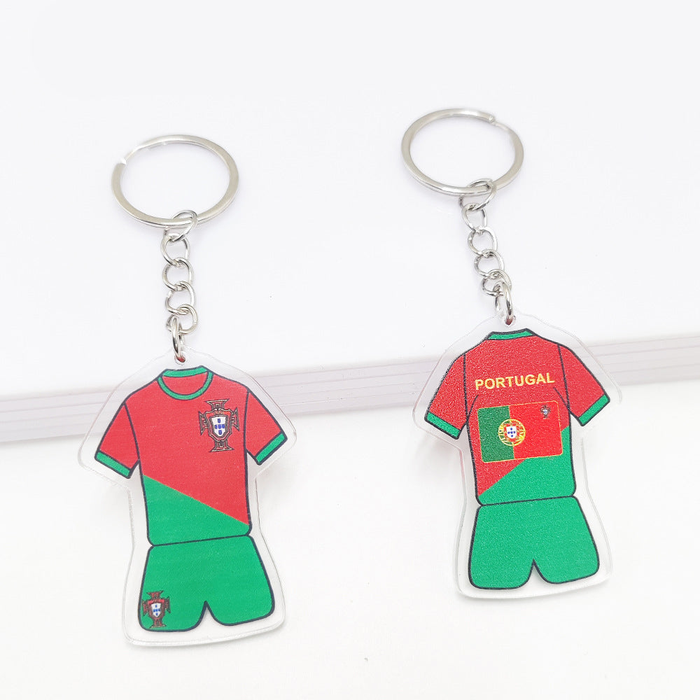 Qatar Football World Cup Souvenir Germany France Flag Key Chain Acrylic Shirt Pendant