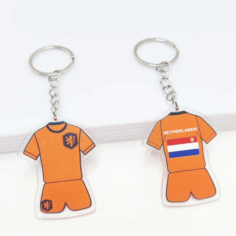 Qatar Football World Cup Souvenir Germany France Flag Key Chain Acrylic Shirt Pendant
