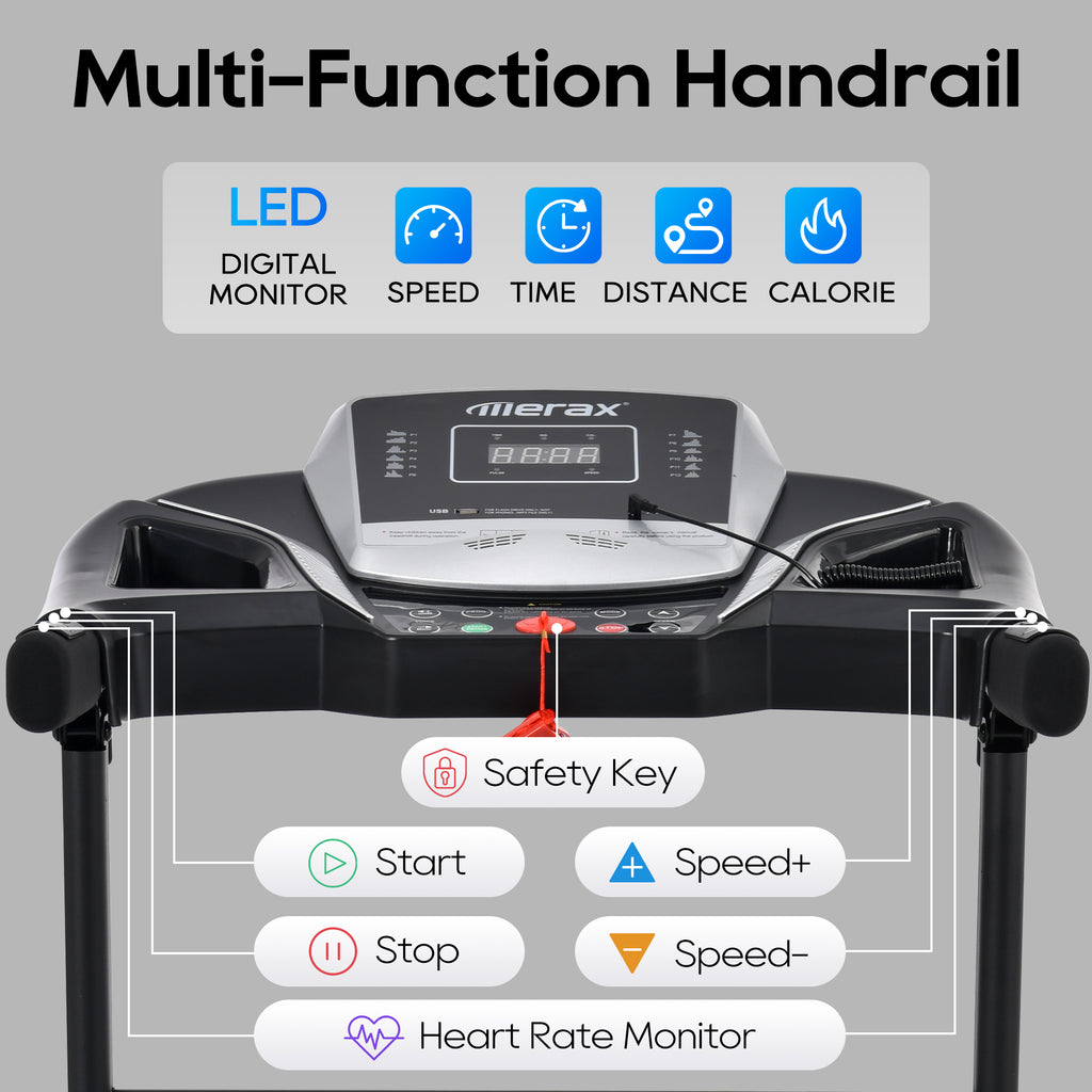 Home folding treadmill with pulse sensor, 2.5-horsepower silent brushless motor, 3-level tilt, 12 preset programs