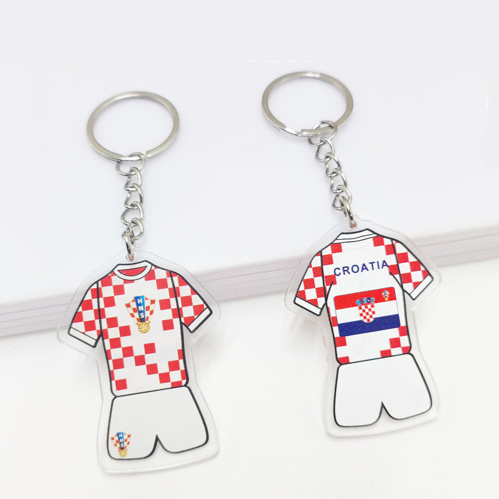 Qatar Football World Cup Souvenir Germany France Flag Key Chain Acrylic Shirt Pendant